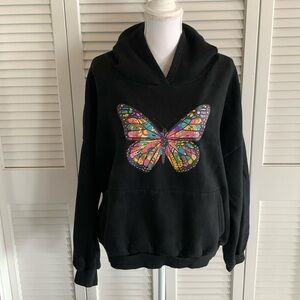 Adika Butterfly Hoodie Oversized Black Sweatshirt Multi Color Graphic Unisex OS